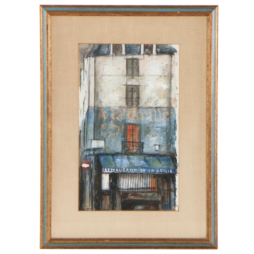 French Storefront Oil Painting, Late 20th Century