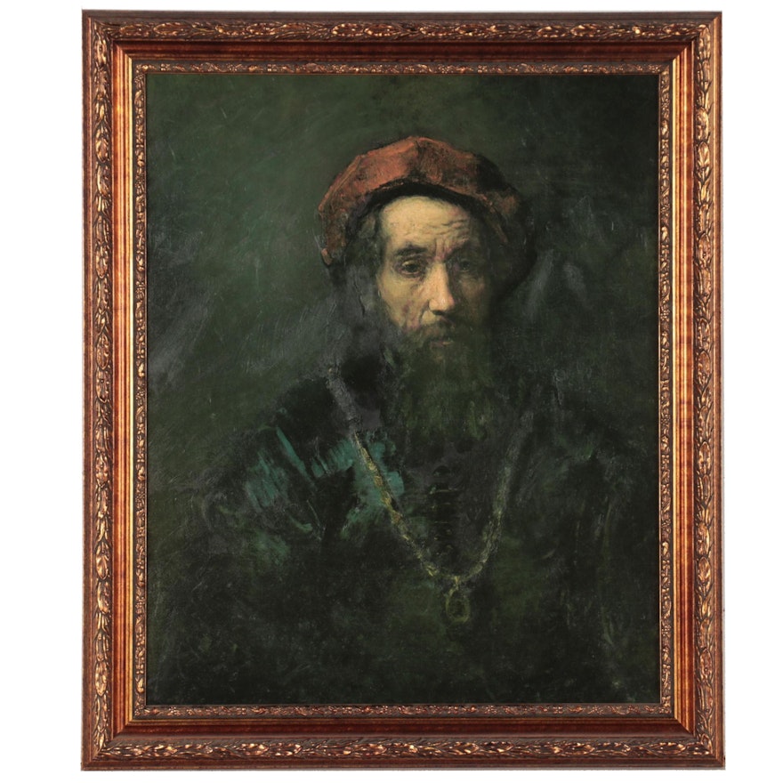 Embellished Offset Lithograph After Rembrandt "Portrait of a Rabbi"