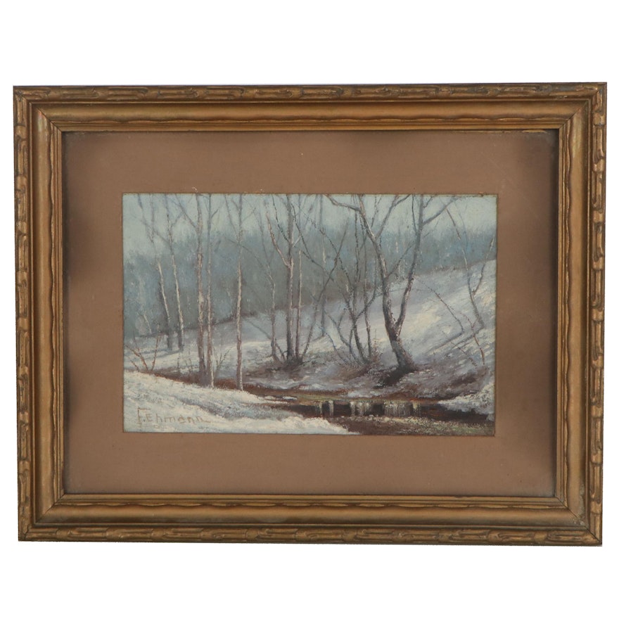 Frederick Ehmann Landscape Oil Painting of Winter Scene, Early 20th Century