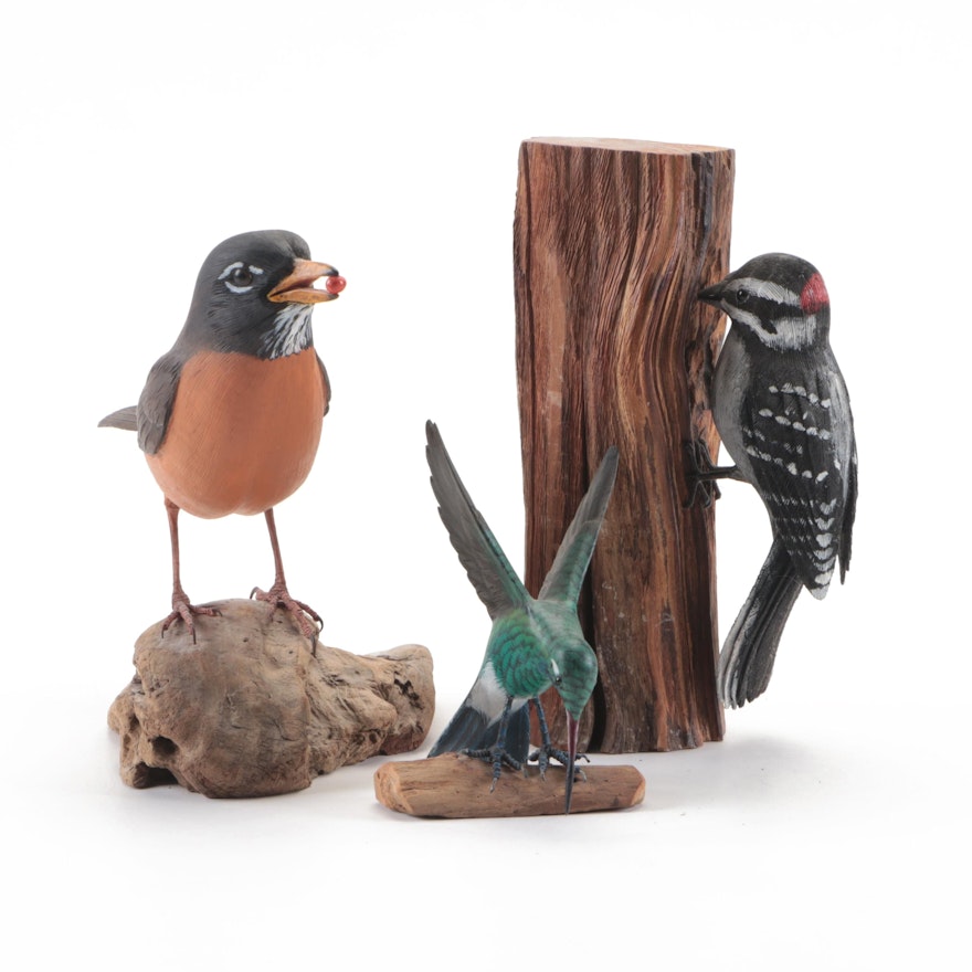 Randy and Elaine Fisher and Other Wood Bird Sculptures, Circa 1985