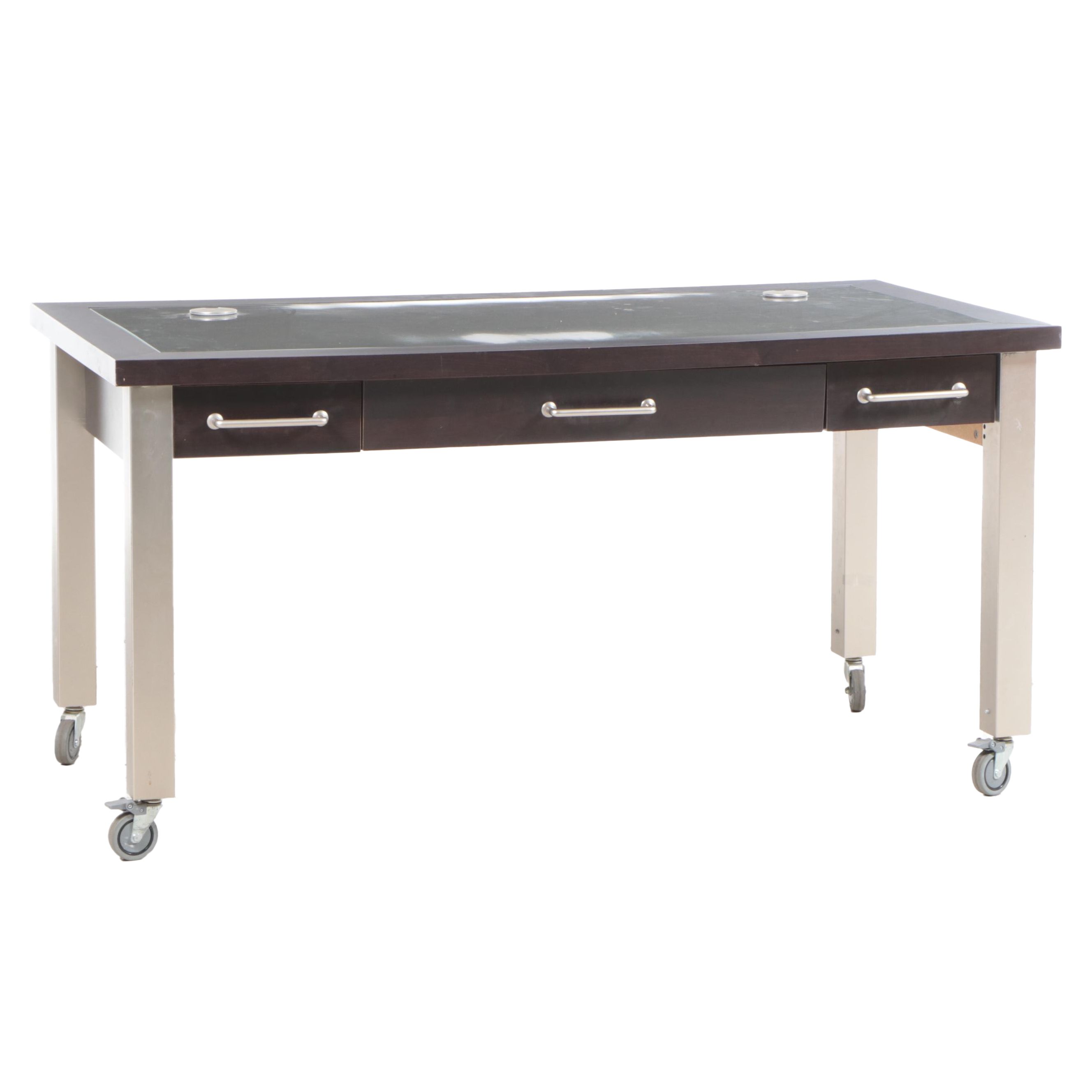 Modernist Style Computer Desk on Large Casters