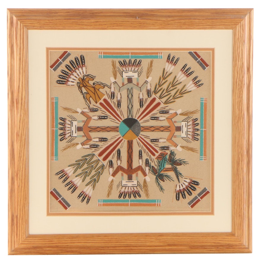 Navajo Style Figural Sand Painting, Circa 2000