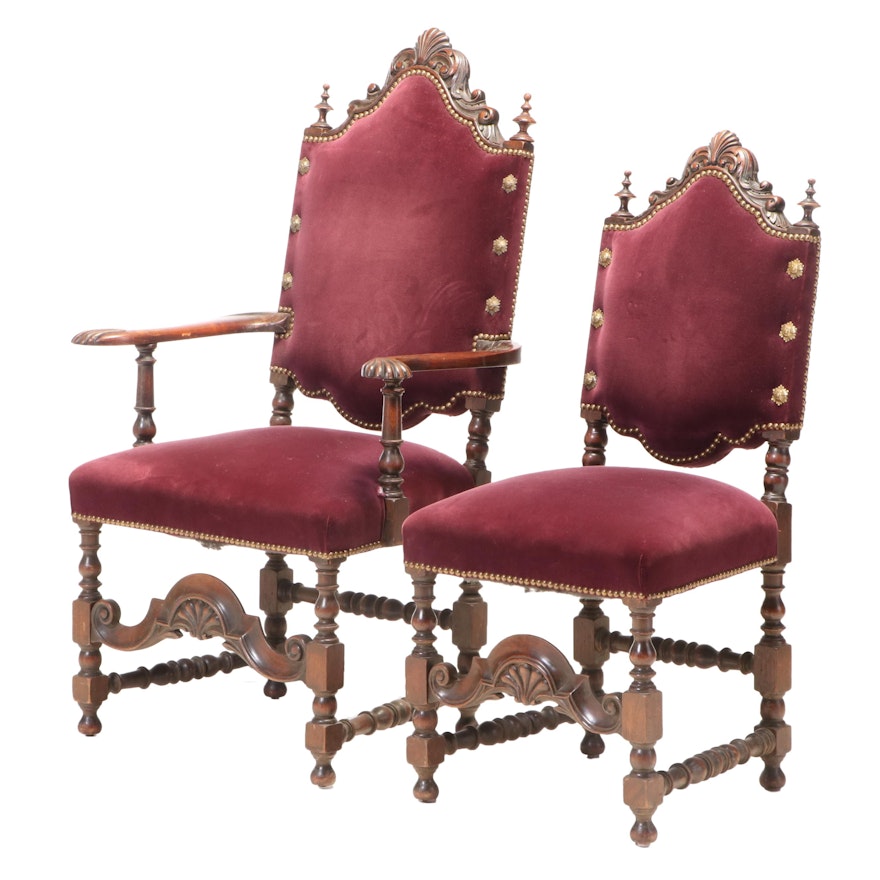 Two Baroque Style Carved Walnut Parlor Chairs, Late 19th/Early 20th Century