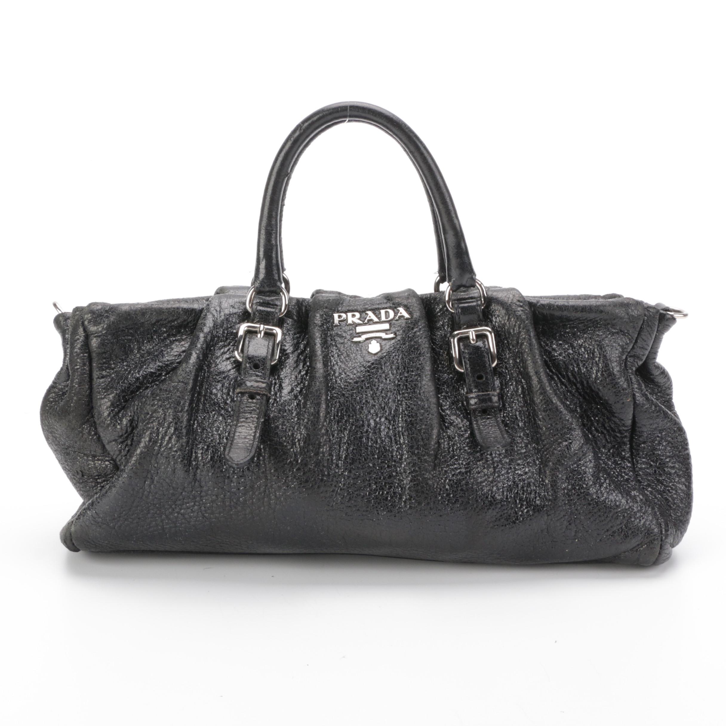 Prada Black Crinkle Leather Handbag