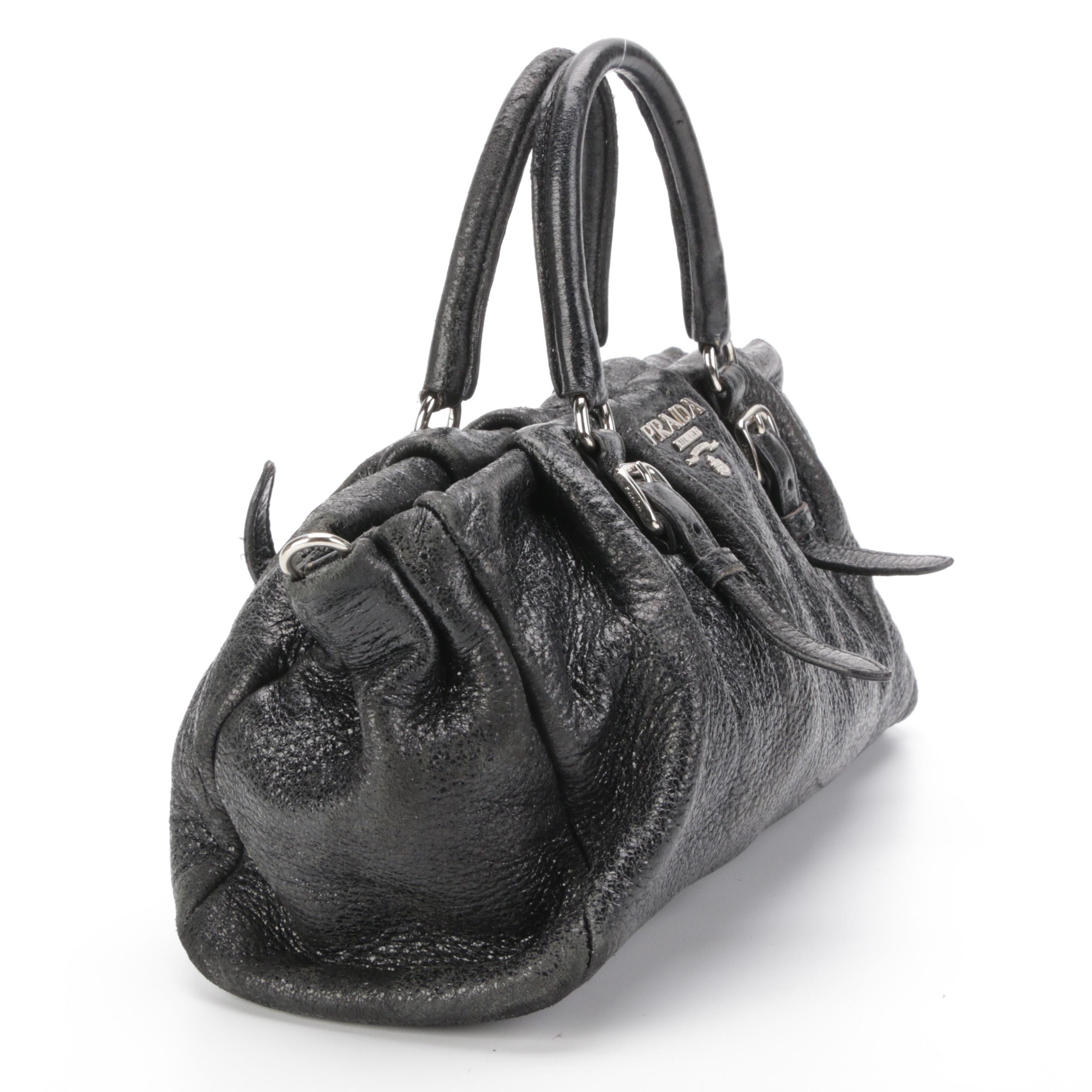 Prada Black Crinkle Leather Handbag