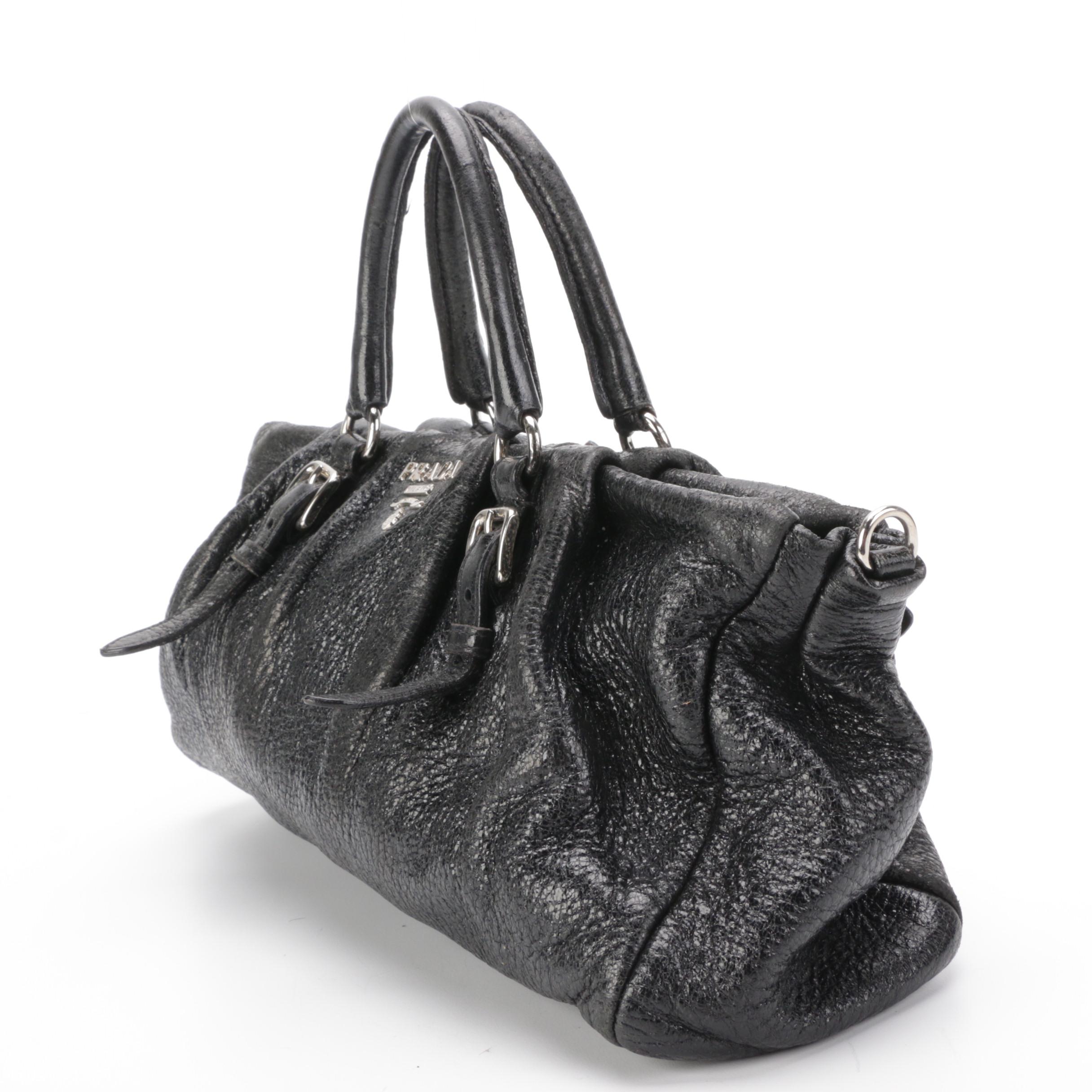 Prada Black Crinkle Leather Handbag
