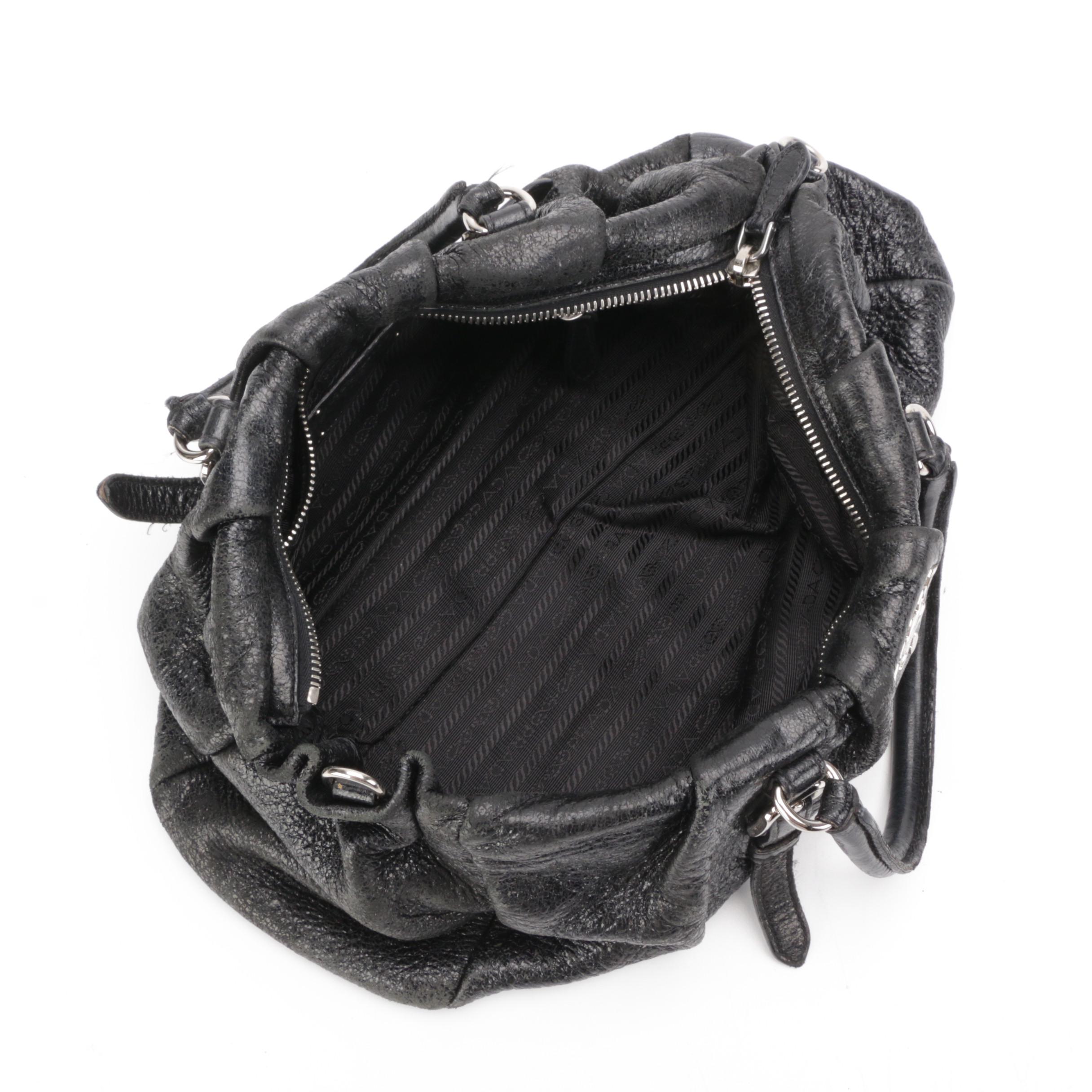 Prada Black Crinkle Leather Handbag