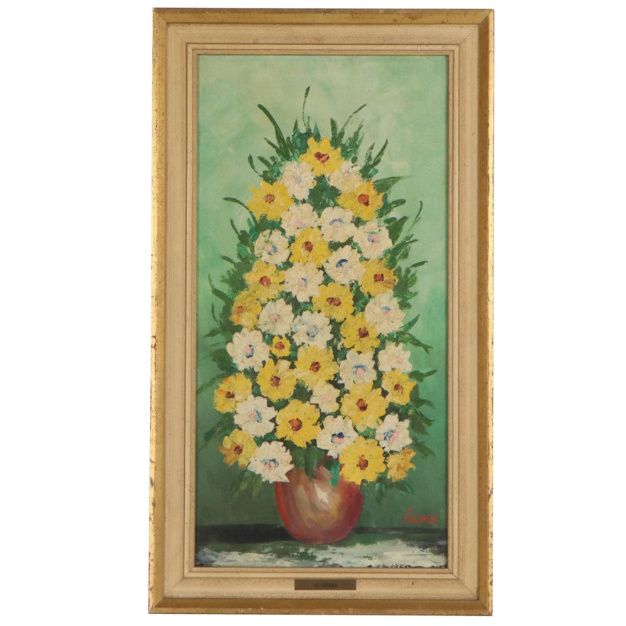 M. Cordea Still Life Oil Painting of Flowers, Late 20th Century