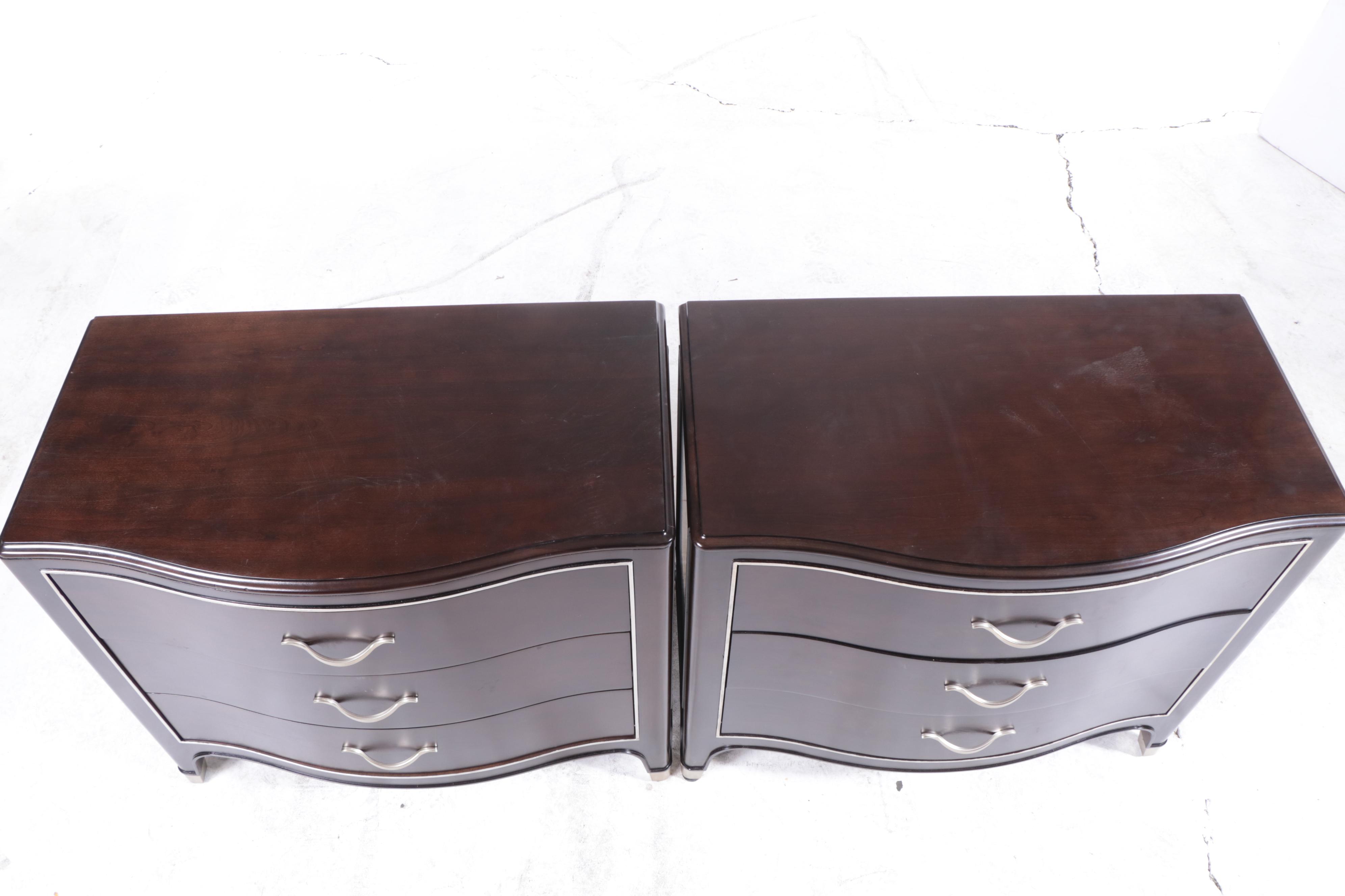 Pair of Bernhardt "Miramont" Art Deco Style Cherry-Veneered Nightstands