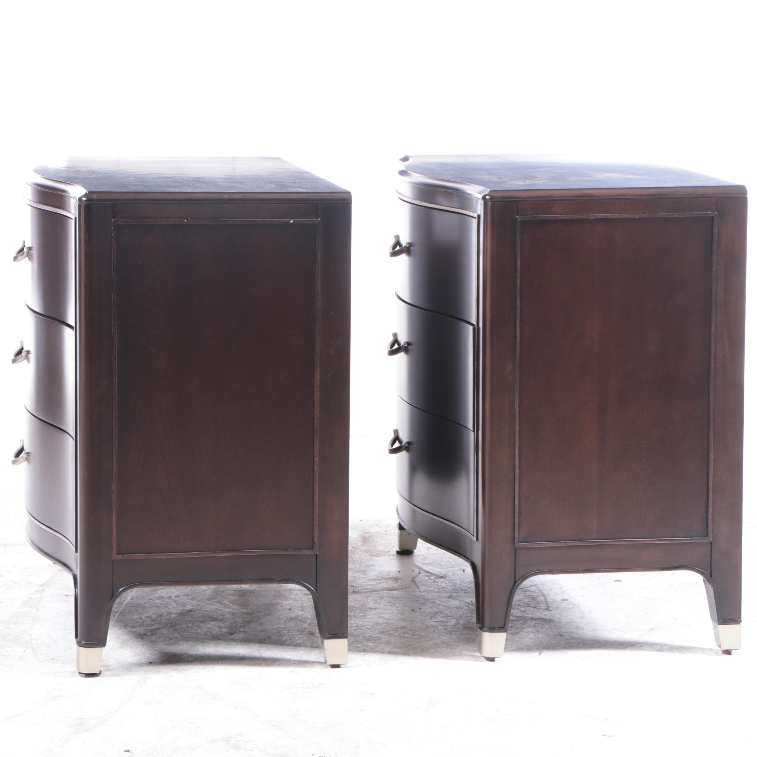 Pair of Bernhardt "Miramont" Art Deco Style Cherry-Veneered Nightstands