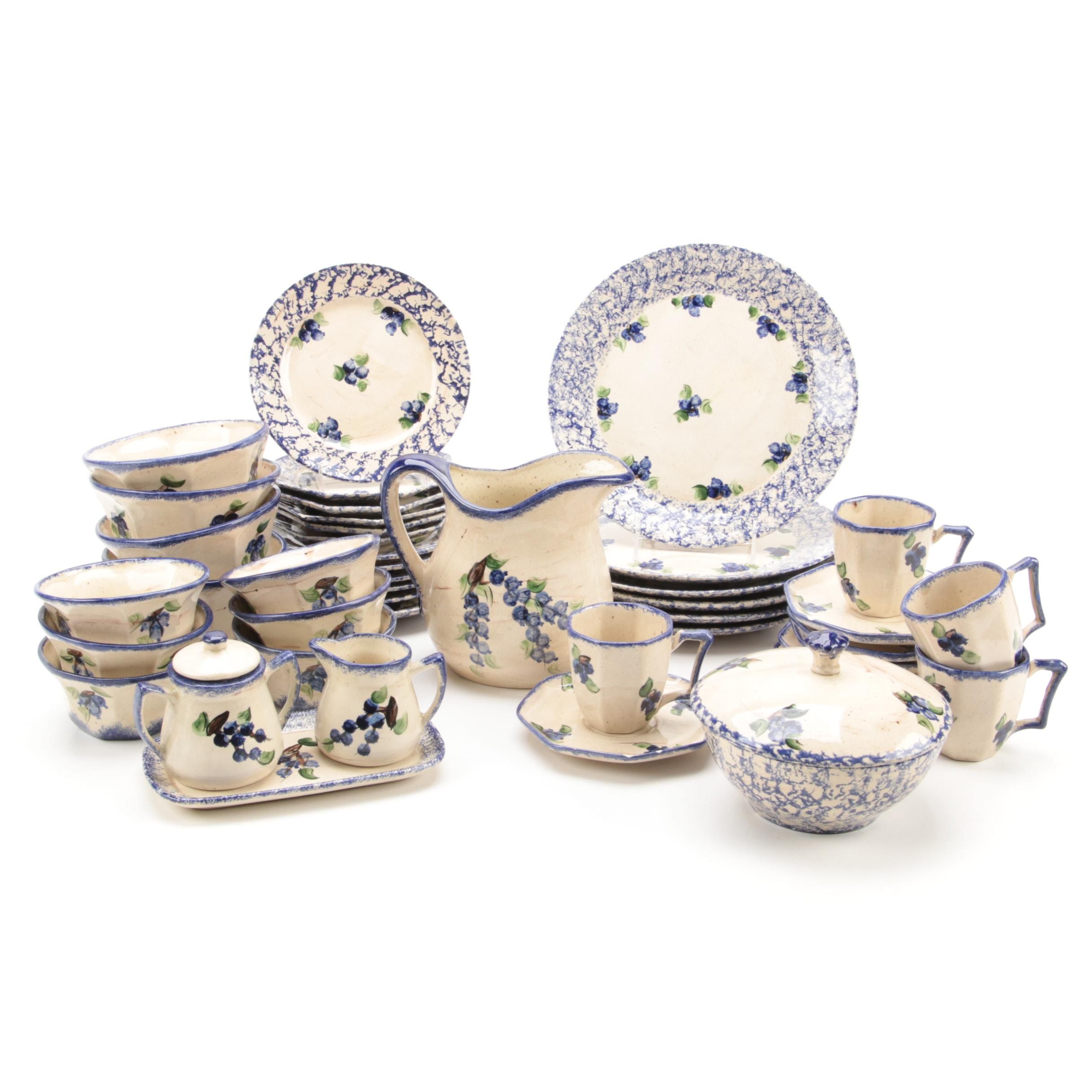 Thelma Leighton Stoneware Blueberry Pattern Tableware, Mid to Late 20th Century