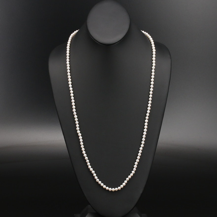 Matinee Length Pearl Necklace with 14K Clasp