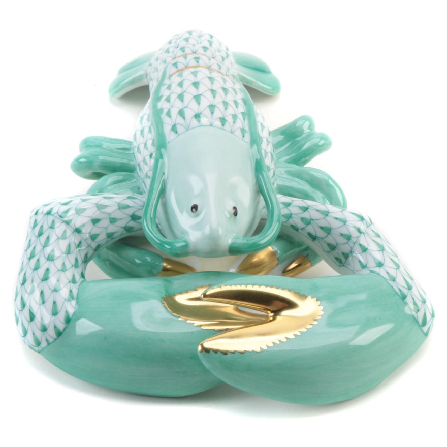 Herend Green Fishnet with Gold "Lobster" Porcelain Figurine