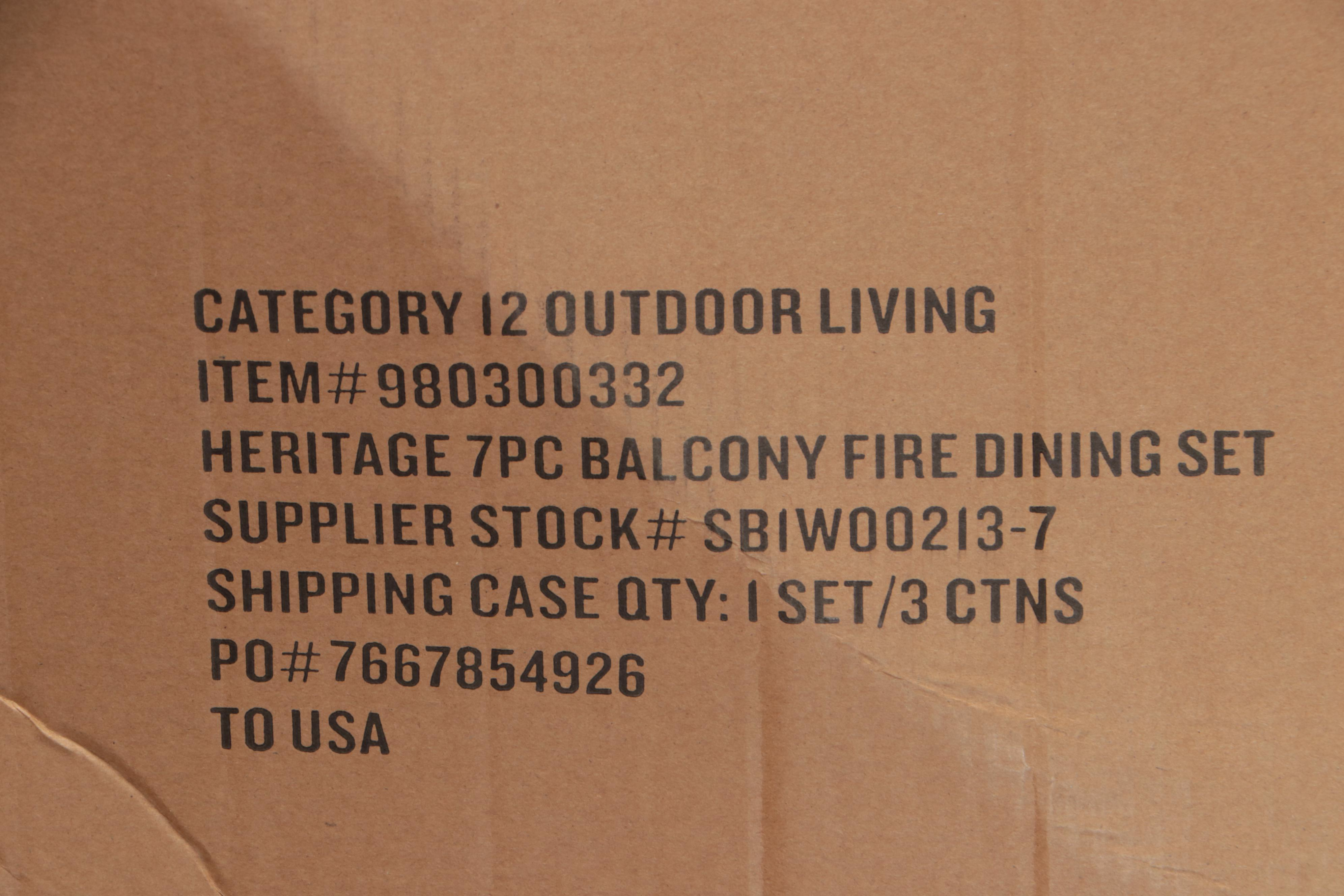 Agio "Heritage Collection" 7-Piece Balcony Fire Pit Dining Set