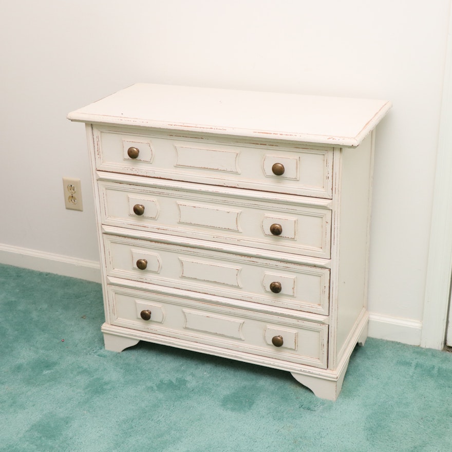 Italian Painted Wood Four-Drawer Chest in Distressed Cream Finish