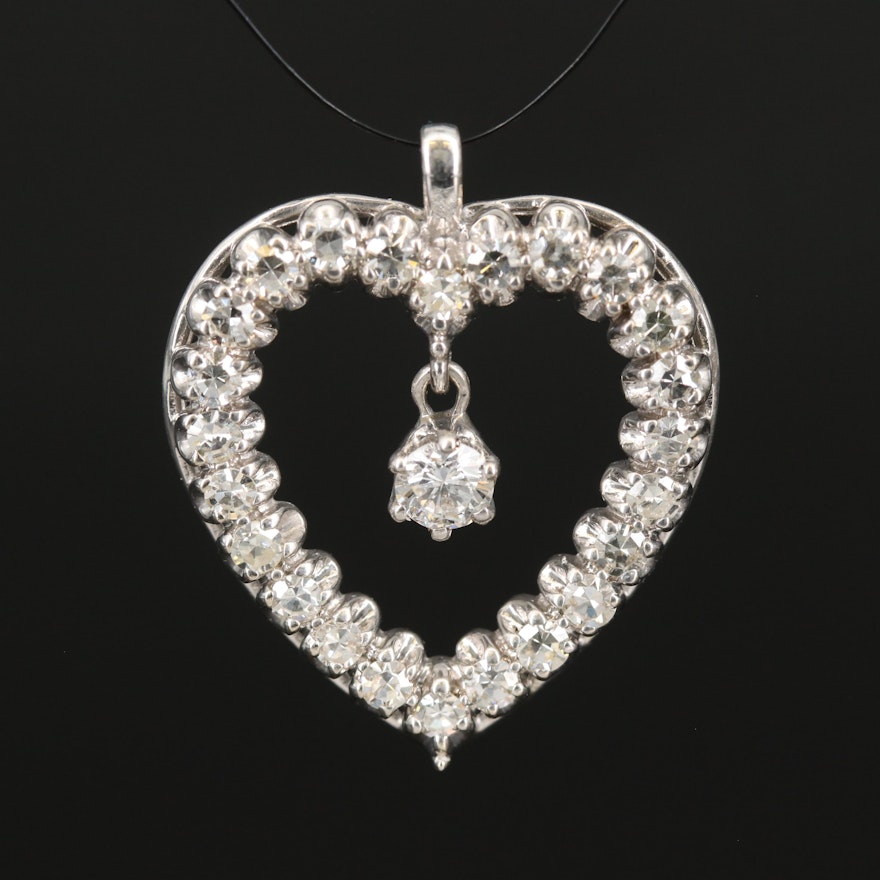 Vintage 14K 1.21 CTW Diamond Heart Pendant