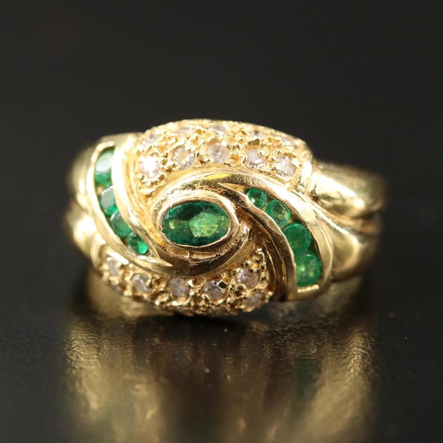 18K Emerald and Diamond Dome Ring