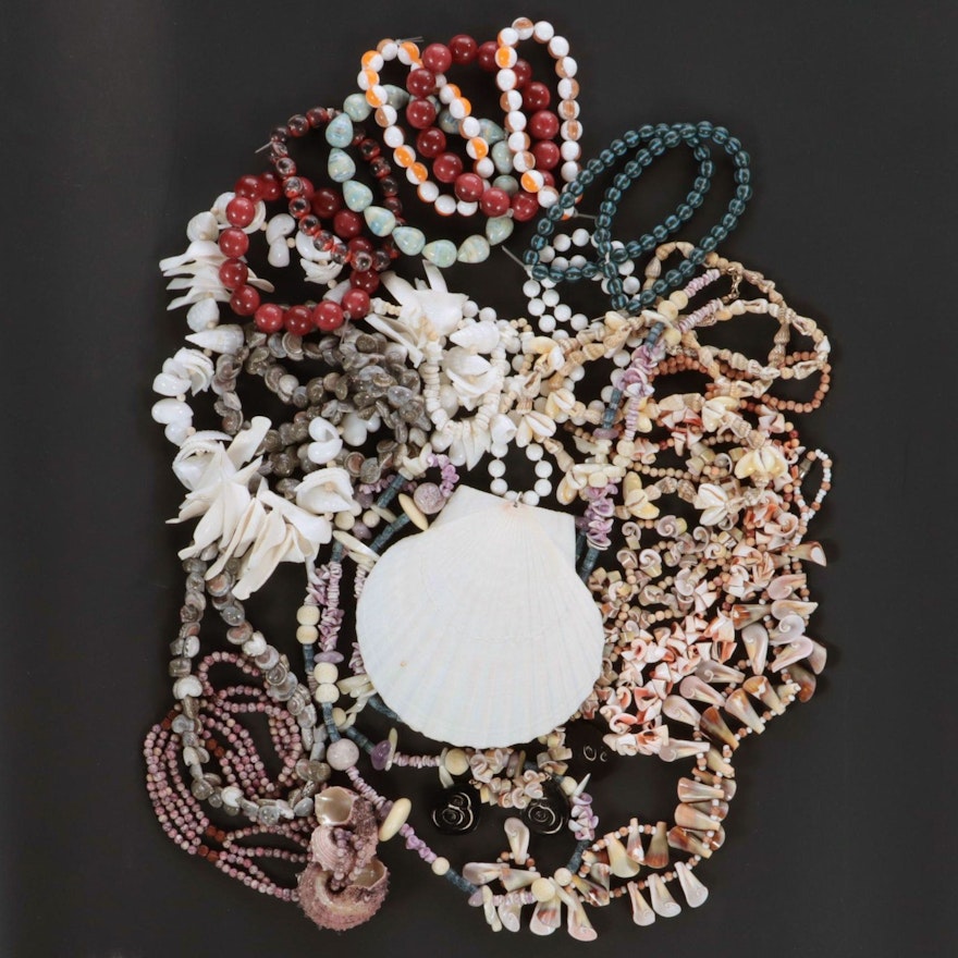 Shell, Coral and Gemstone Bracelets and Necklaces