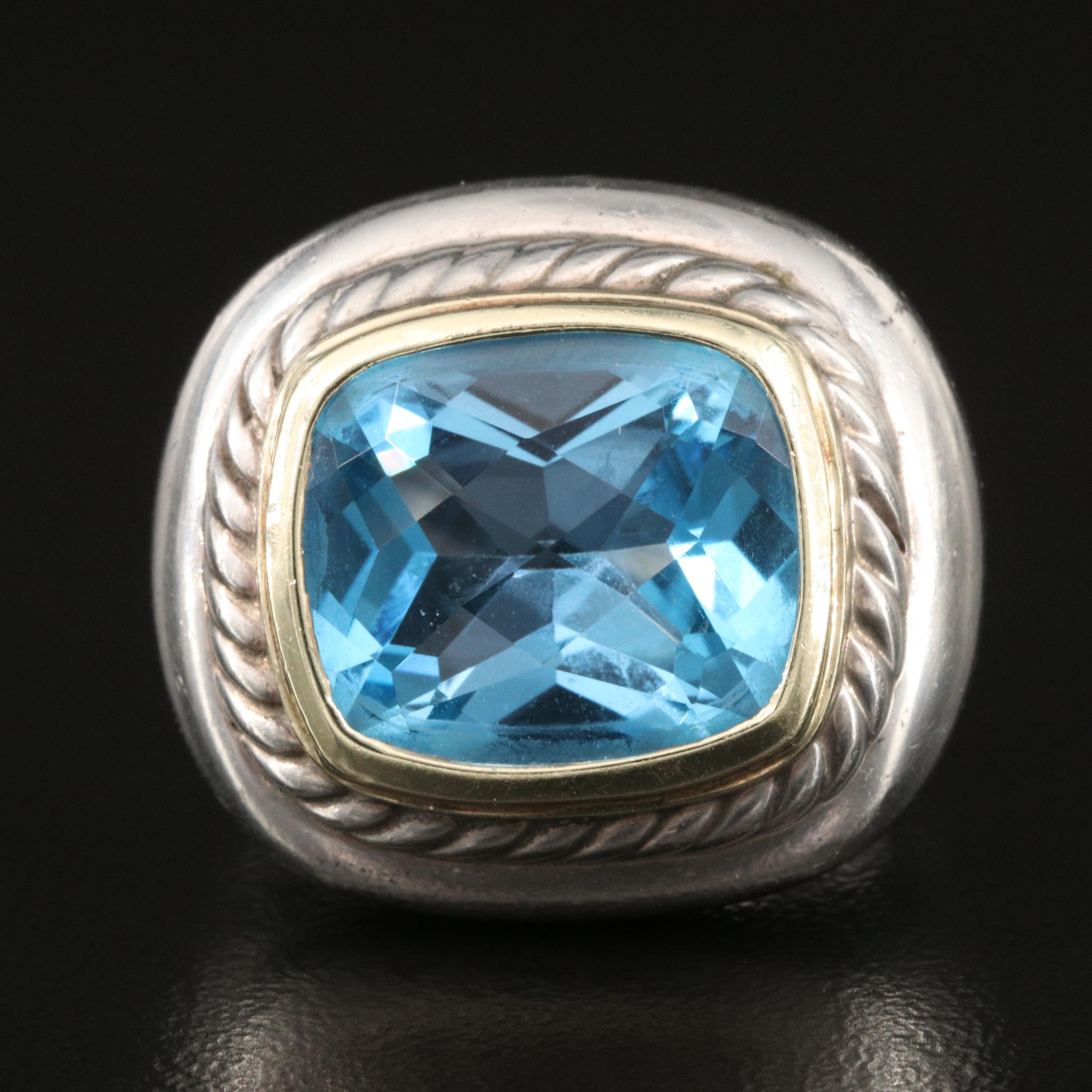 David Yurman "Albion" Sterling Topaz Ring with 14K Accent