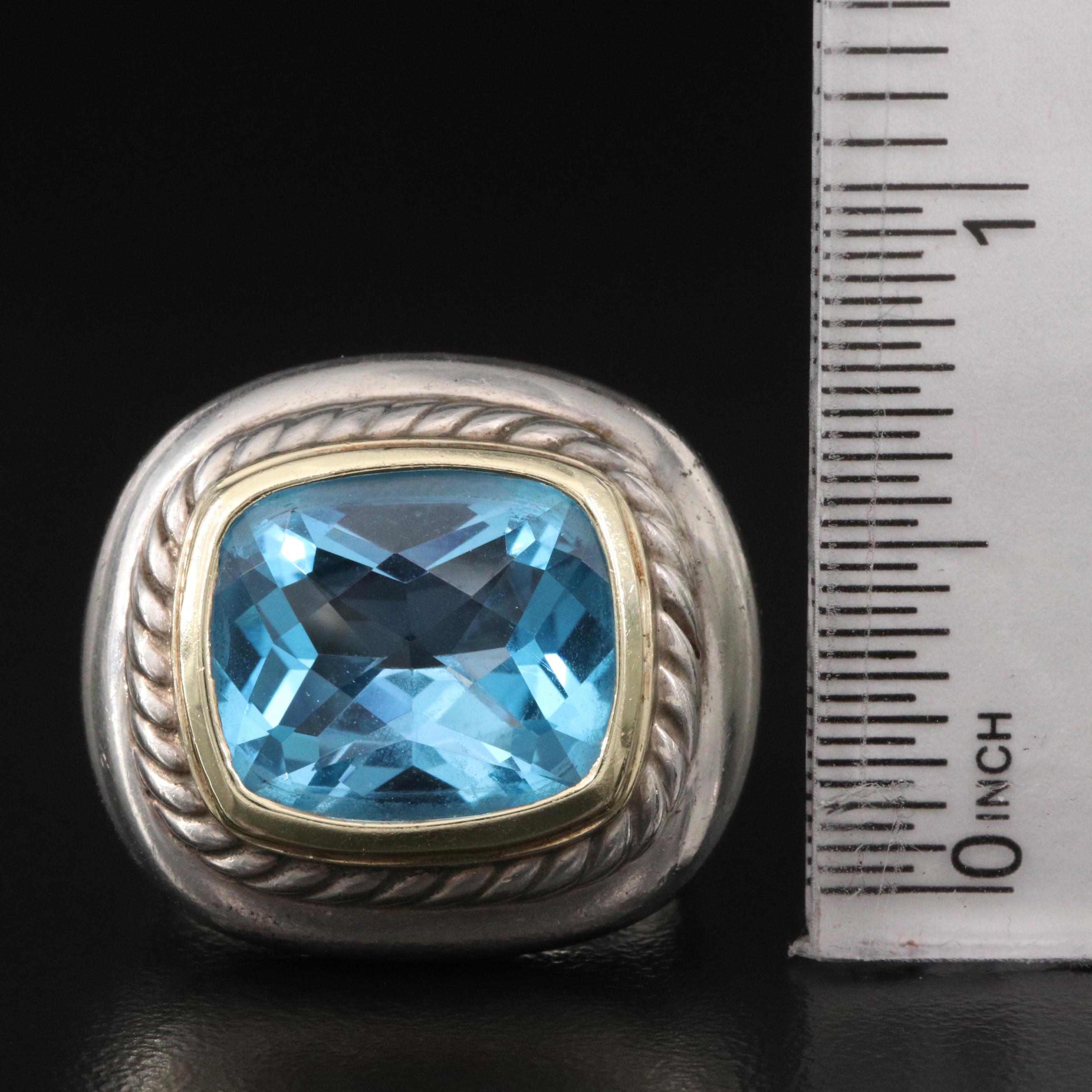 David Yurman "Albion" Sterling Topaz Ring with 14K Accent