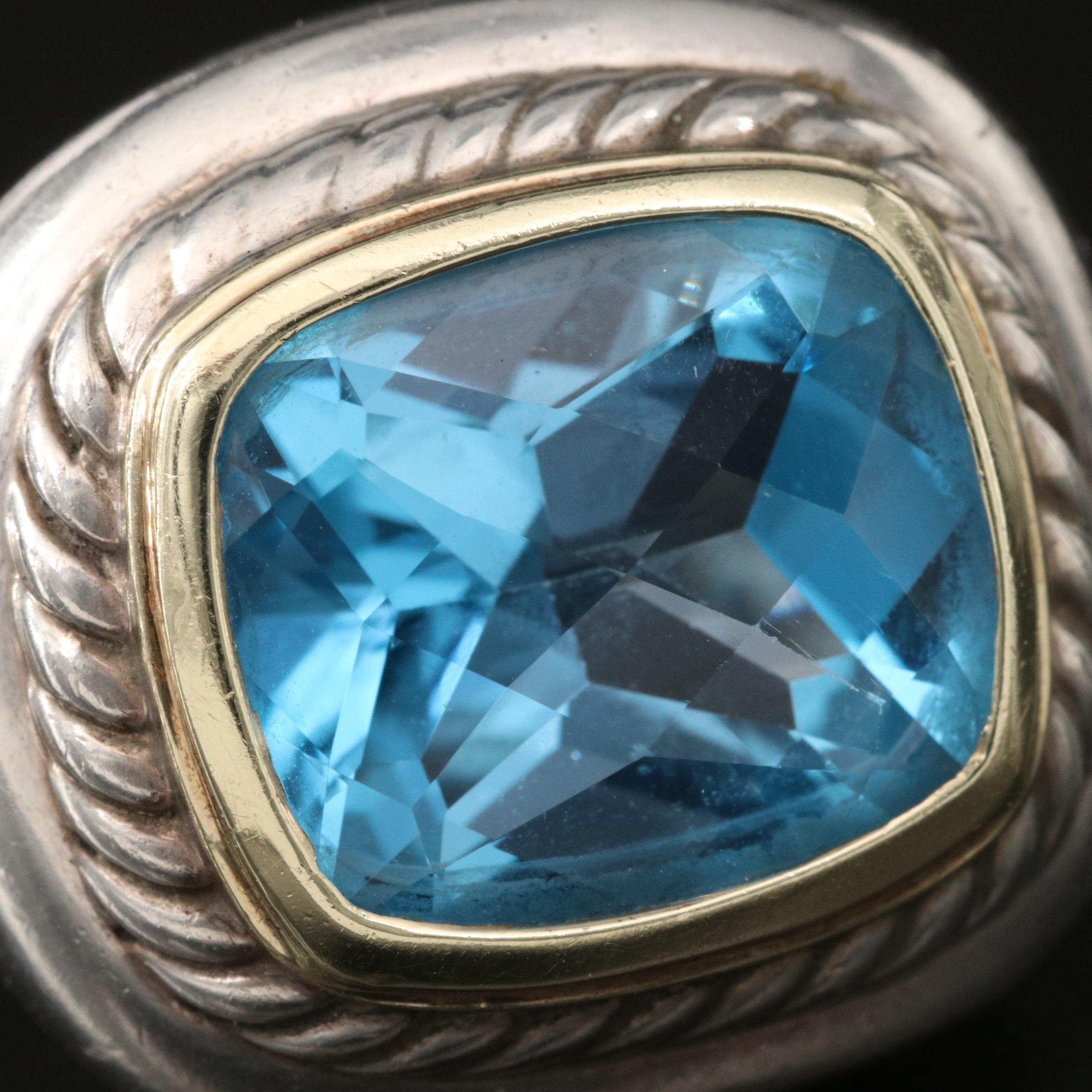 David Yurman "Albion" Sterling Topaz Ring with 14K Accent