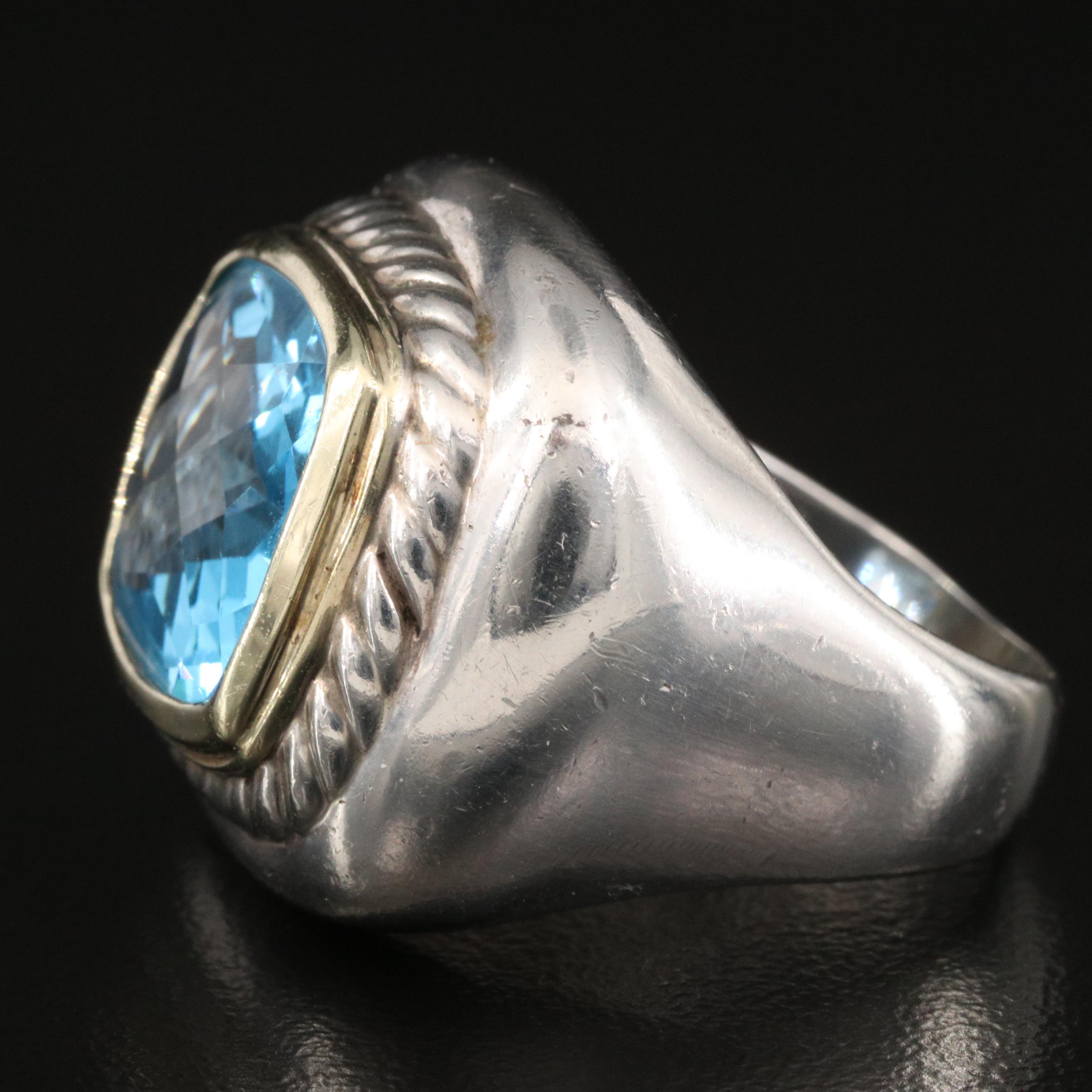 David Yurman "Albion" Sterling Topaz Ring with 14K Accent
