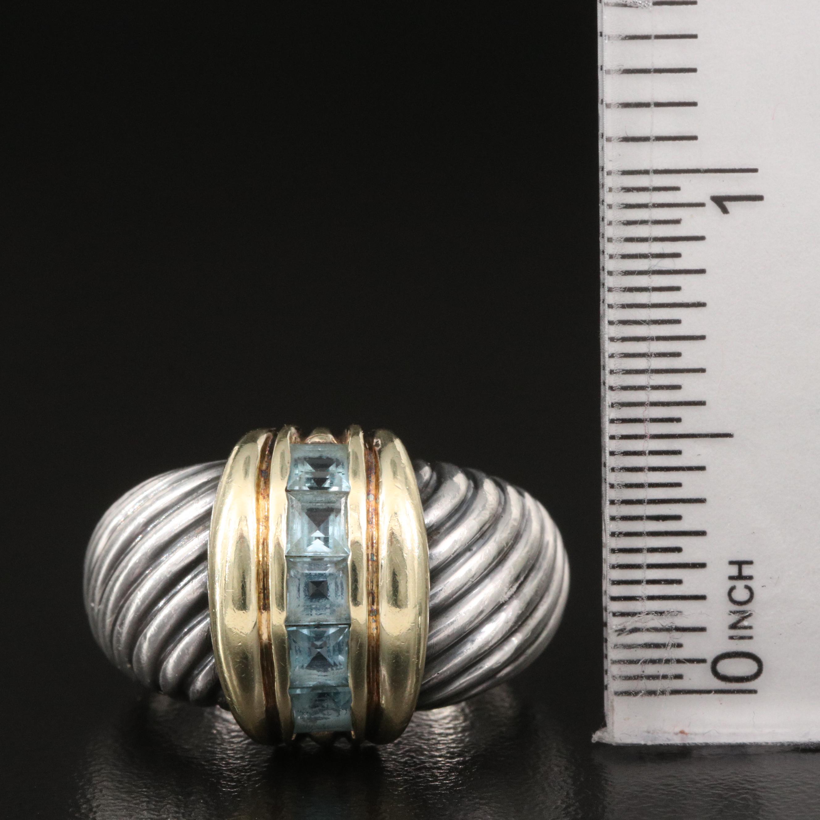 David Yurman Sterling Silver Topaz Cable Ring with 14K Accents