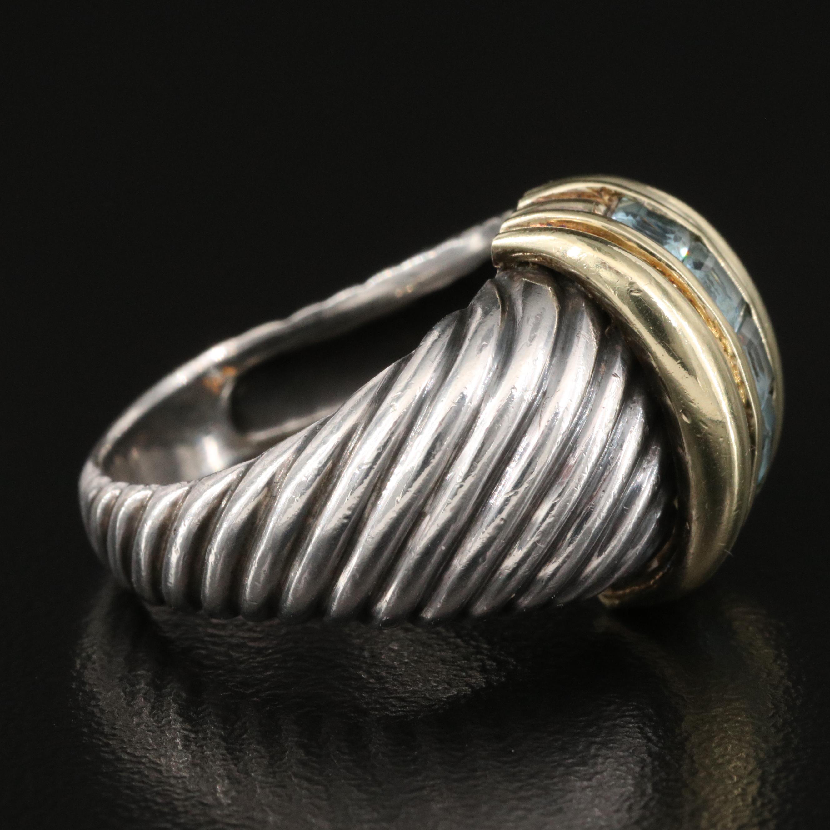 David Yurman Sterling Silver Topaz Cable Ring with 14K Accents