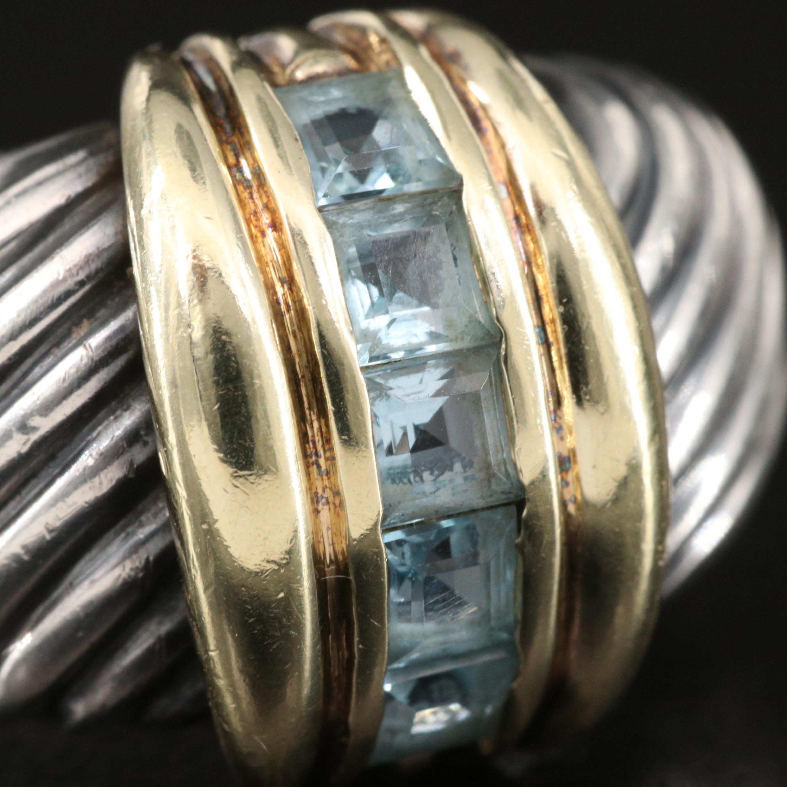David Yurman Sterling Silver Topaz Cable Ring with 14K Accents