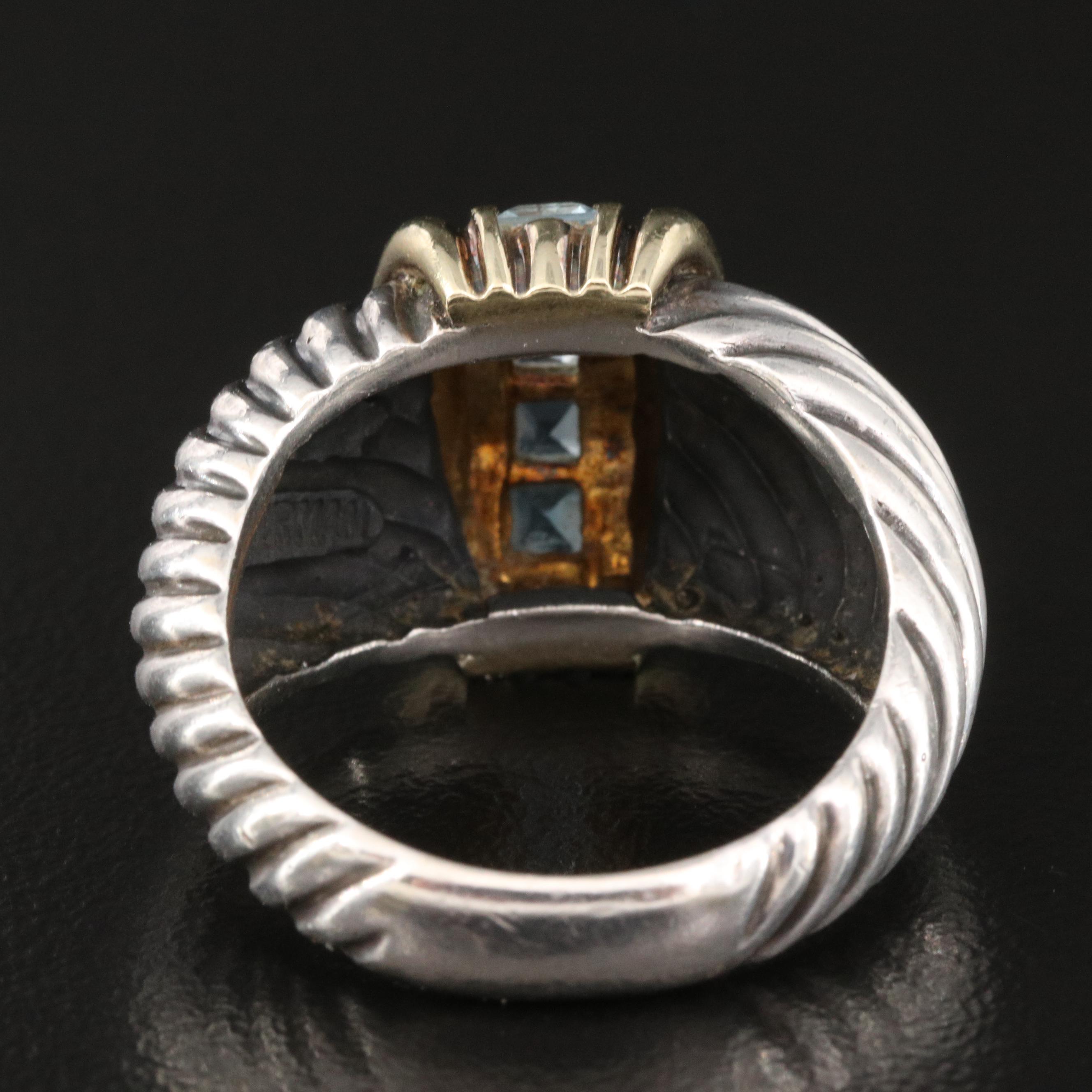 David Yurman Sterling Silver Topaz Cable Ring with 14K Accents