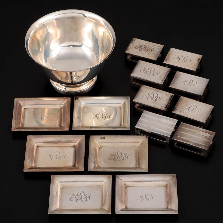 Tiffany & Co. Sterling Silver Bowl with Sterling Matchbook Covers and Trays