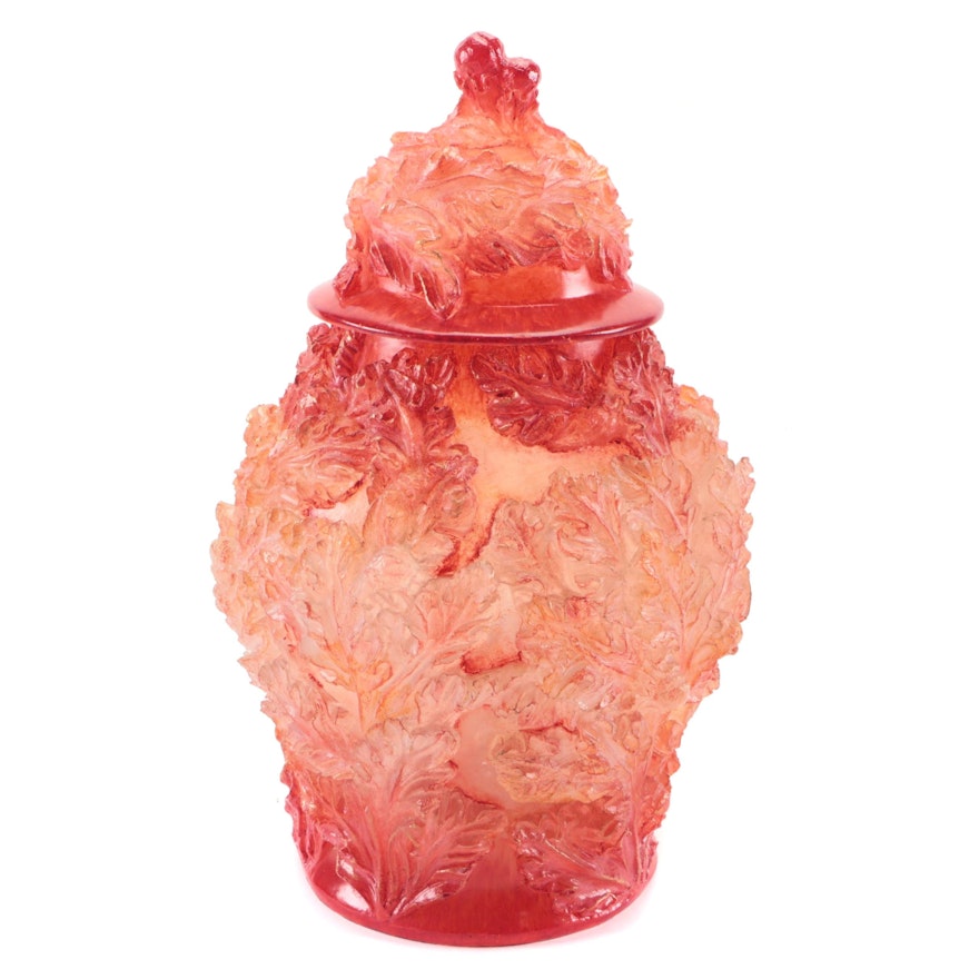 O.L.F. Red Carved Resin Lidded Jar