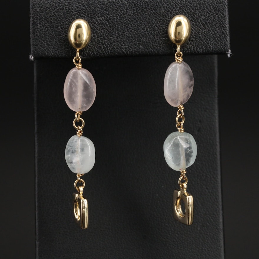 Italian 14K Rose Quartz and Aquamarine Earrings