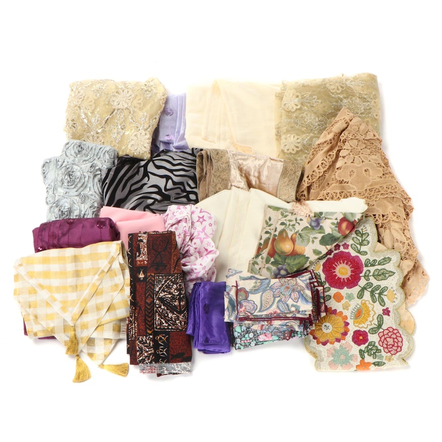 Assorted Fabric, Tablecloths, and Napkins
