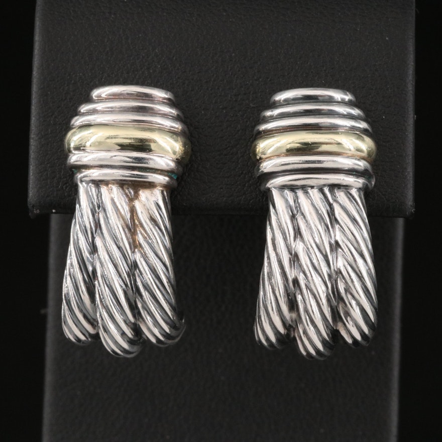 Vintage David Yurman Sterling Silver Earrings with 14K Accents