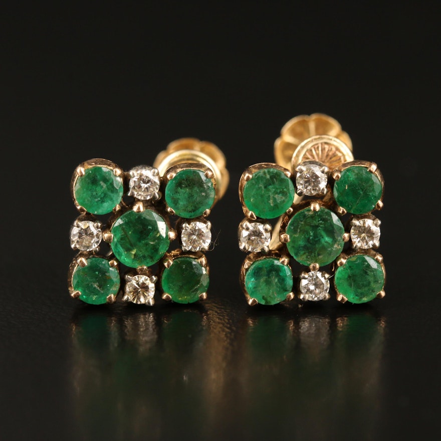 10K and Sterling Silver Emerald and Diamond Earrings