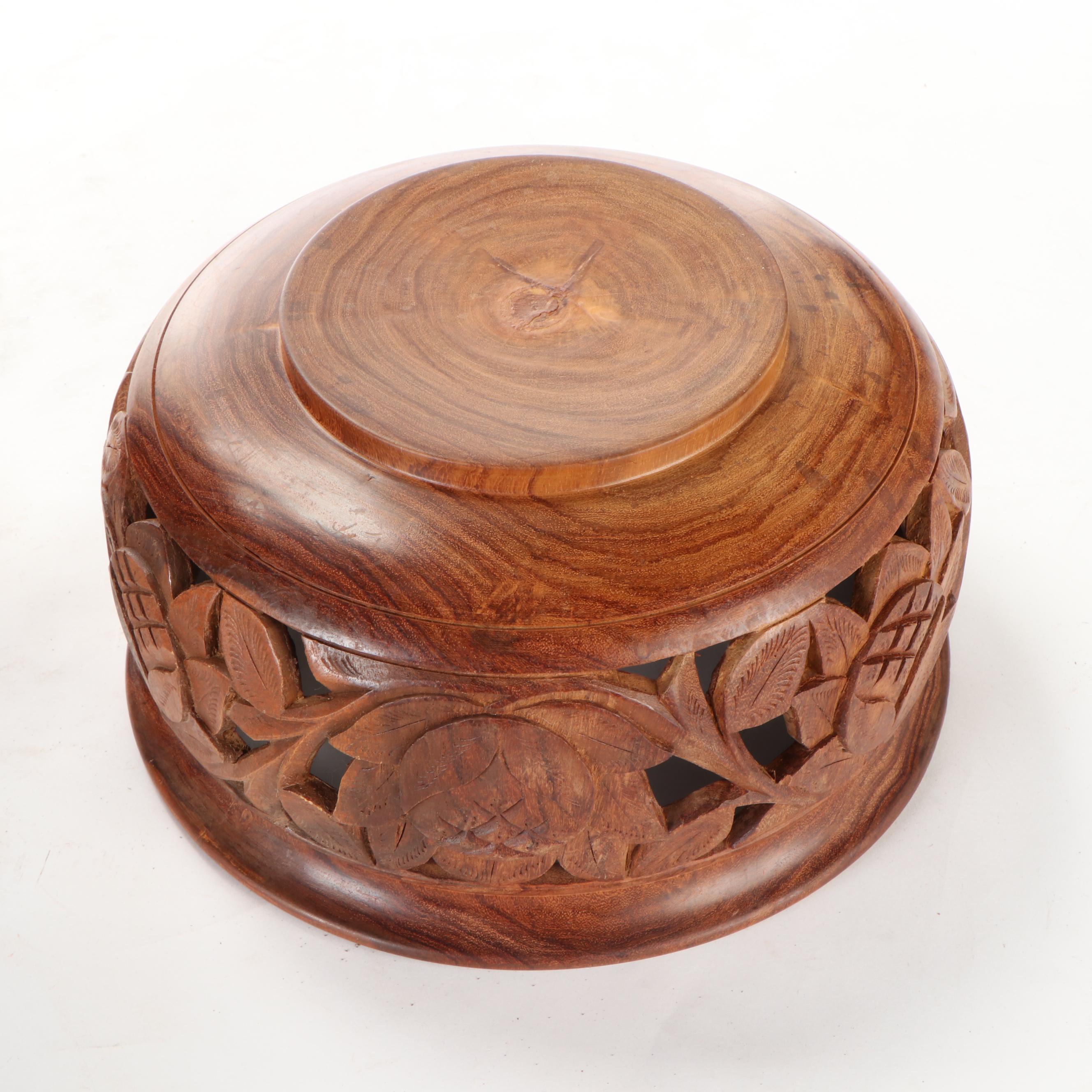 Carved Wood Bowl with Interlocking Puzzle Camel Stand