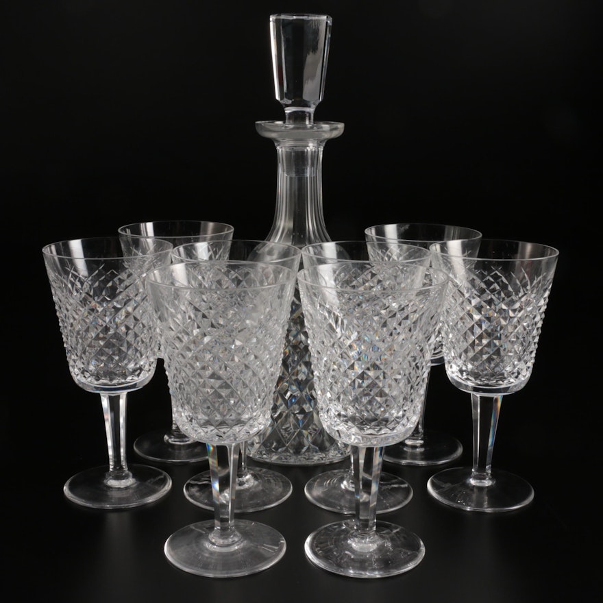 Waterford "Alana" Crystal Water Goblets and Wine Decanter with Stopper