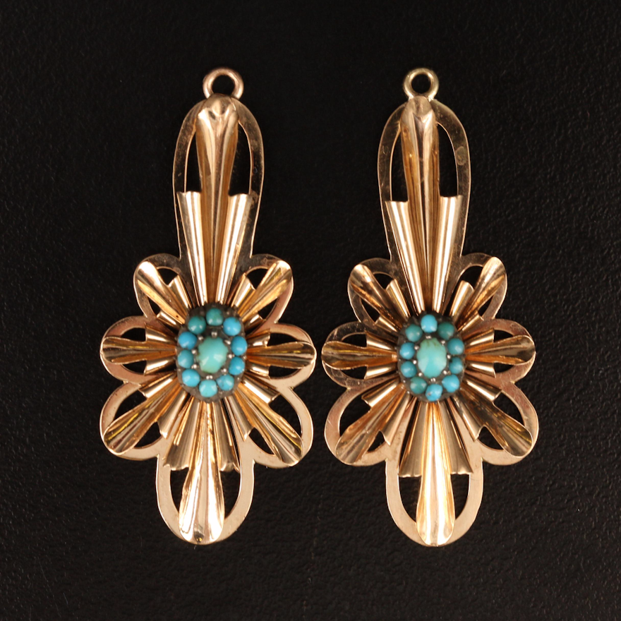 14K Turquoise Earring Enhancers with Sterling Silver Center Settings