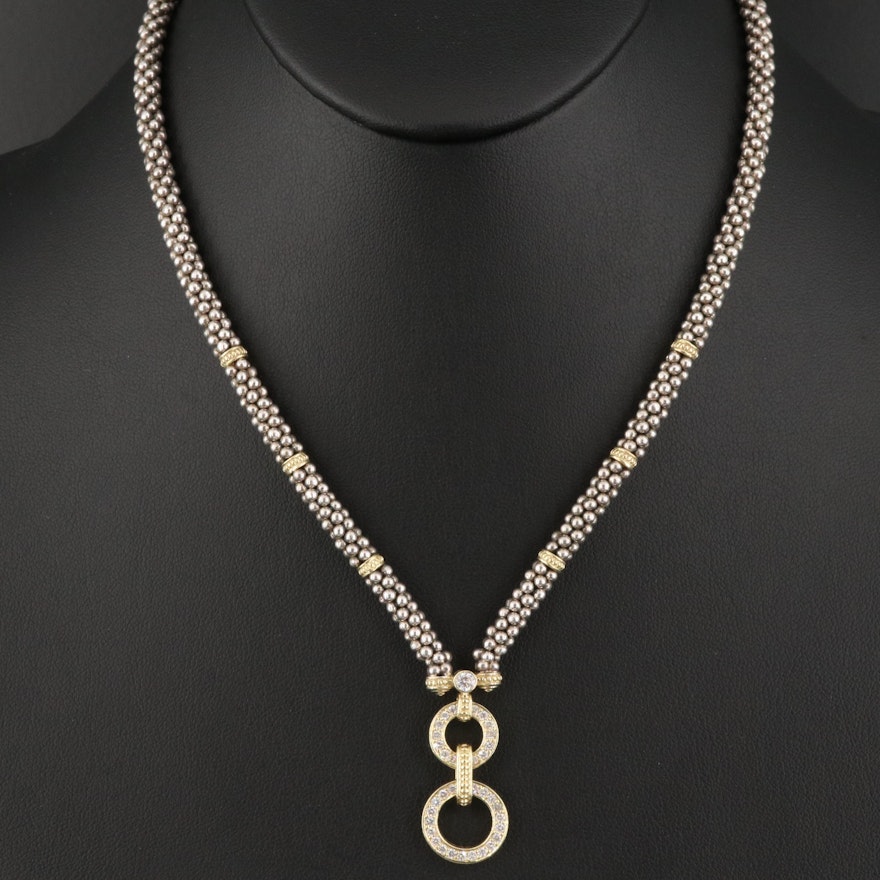 Caviar by Lagos "Circle Game" Sterling Diamond Necklace with 18K Accents