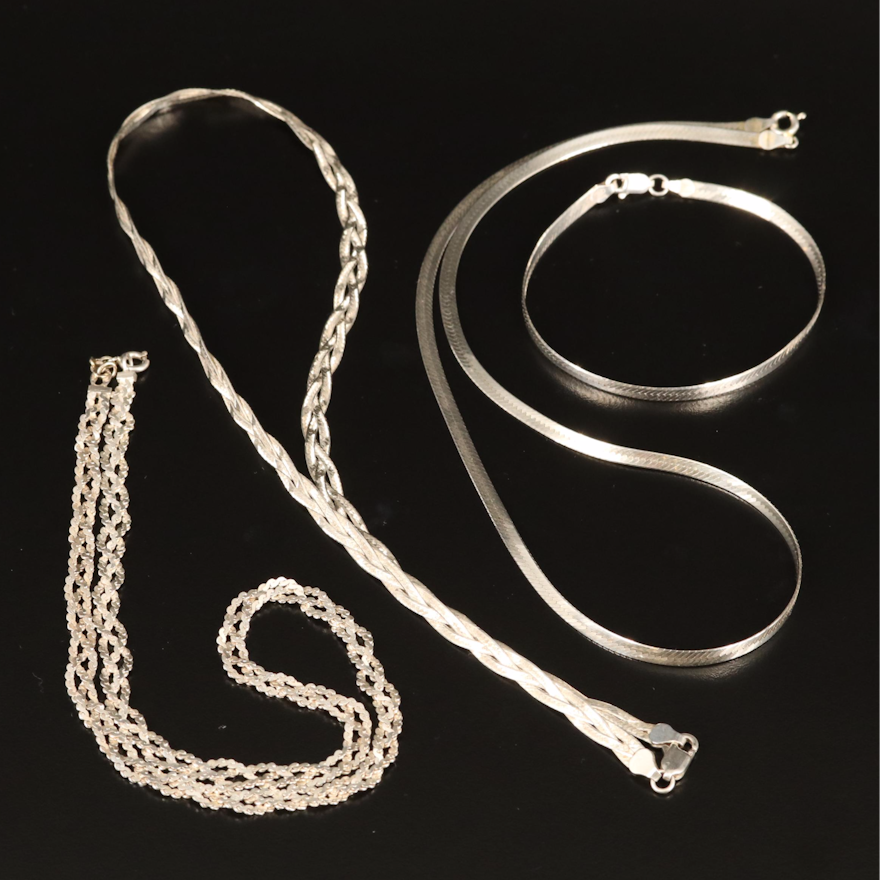 Herringbone and Serpentine Chain Necklaces and Bracelet