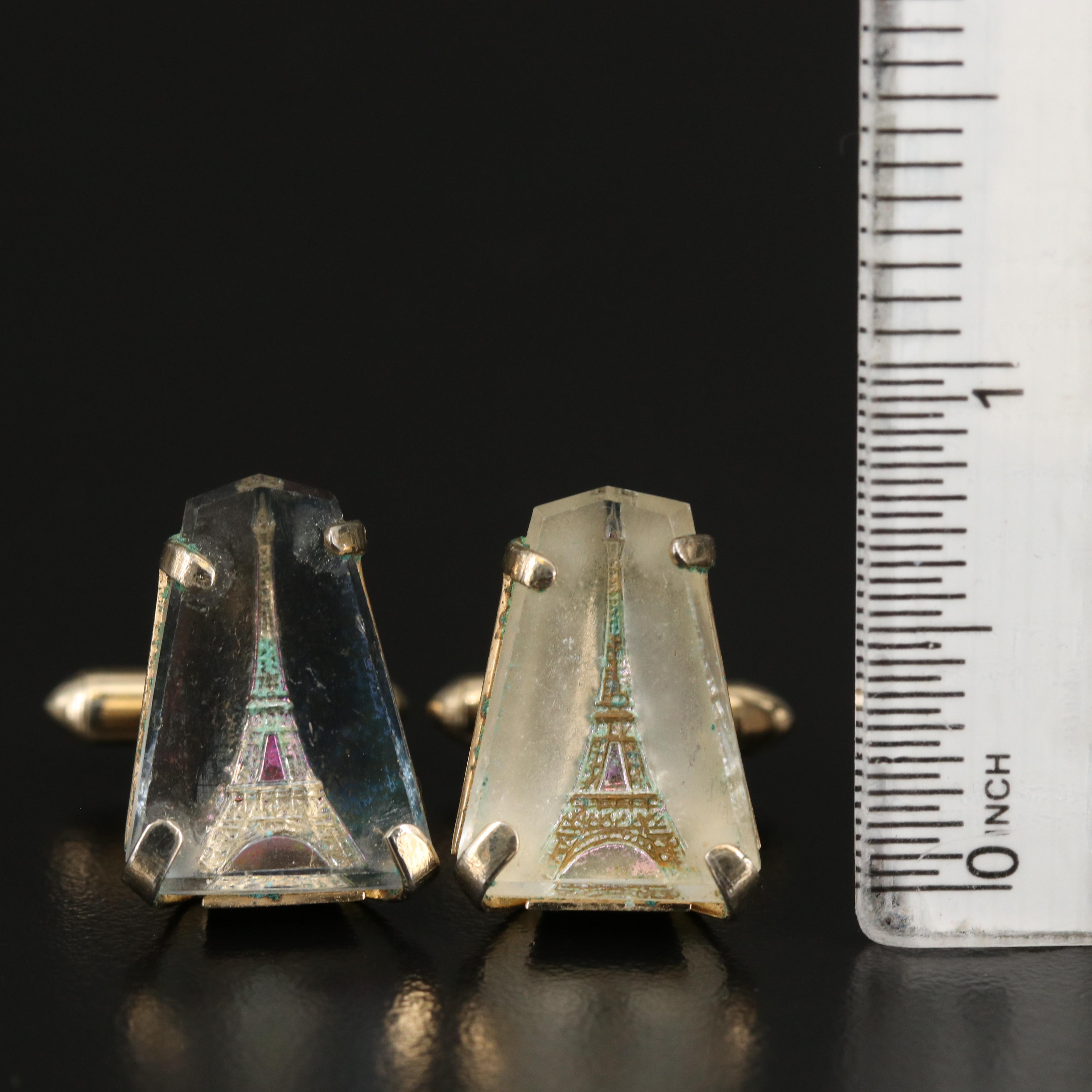 Cufflinks and Tie Clip Including Japanese Damascene Cufflinks