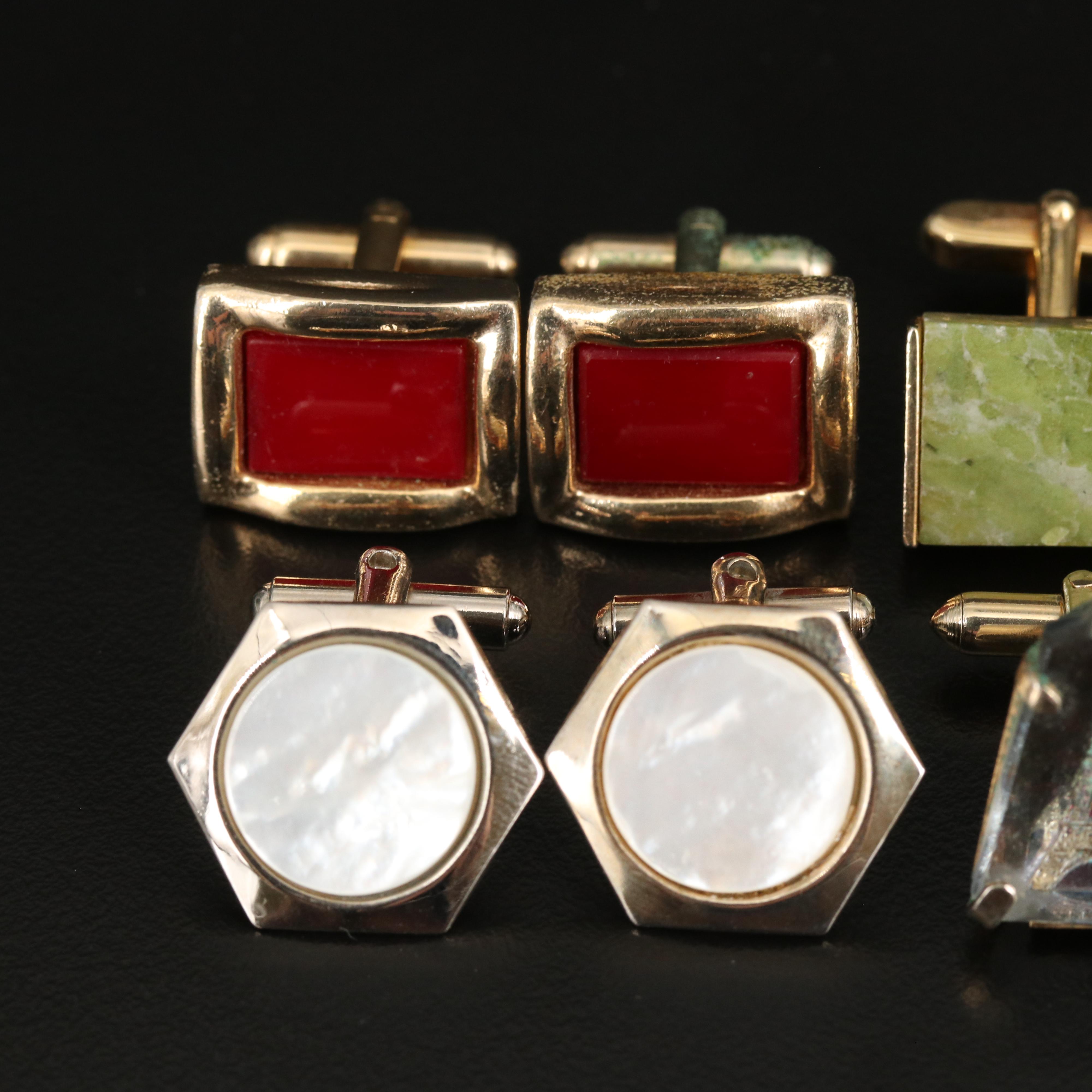 Cufflinks and Tie Clip Including Japanese Damascene Cufflinks
