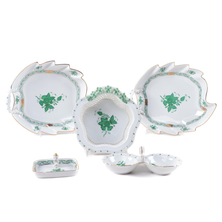 Herend "Chinese Bouquet Green" Porcelain Vanity Accessories, Late 20th Century