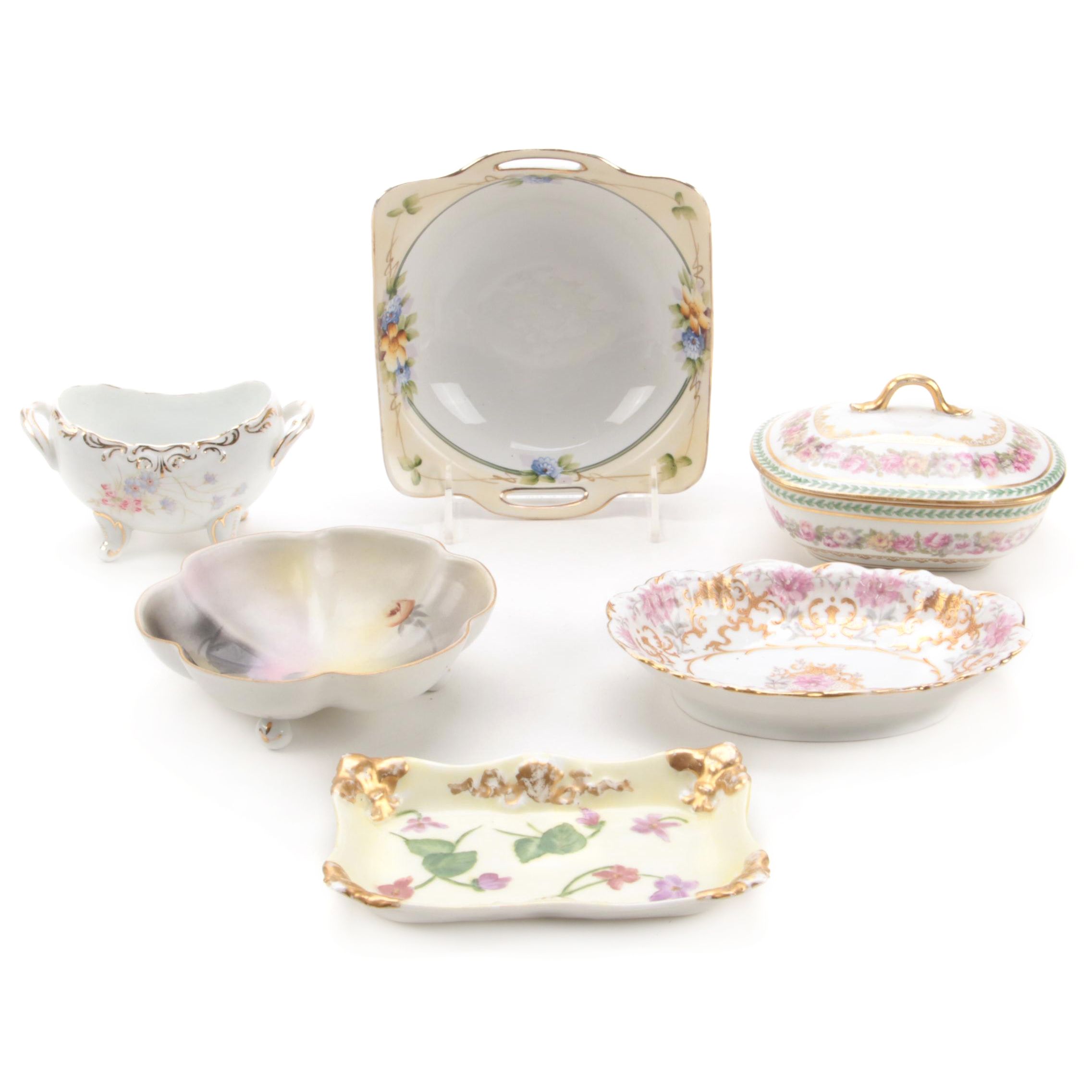 Haviland Limoges Porcelain Box with Other Limoges and Noritake Porcelain