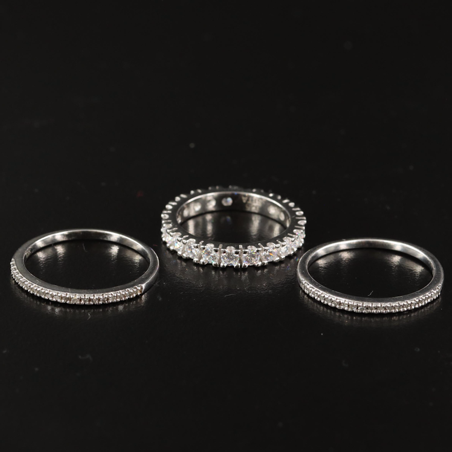 Sterling Diamond and Cubic Zirconia Bands Featuring Eternity Band