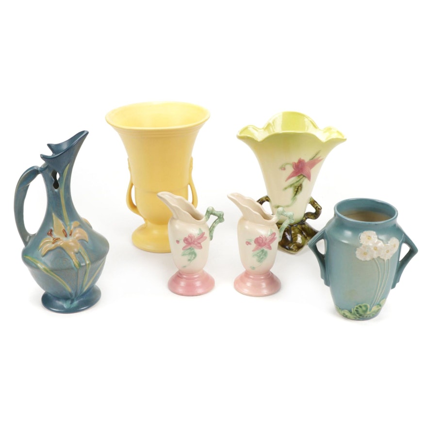 Hull, Roseville and Haeger Pottery Vases, Mid-20th Century