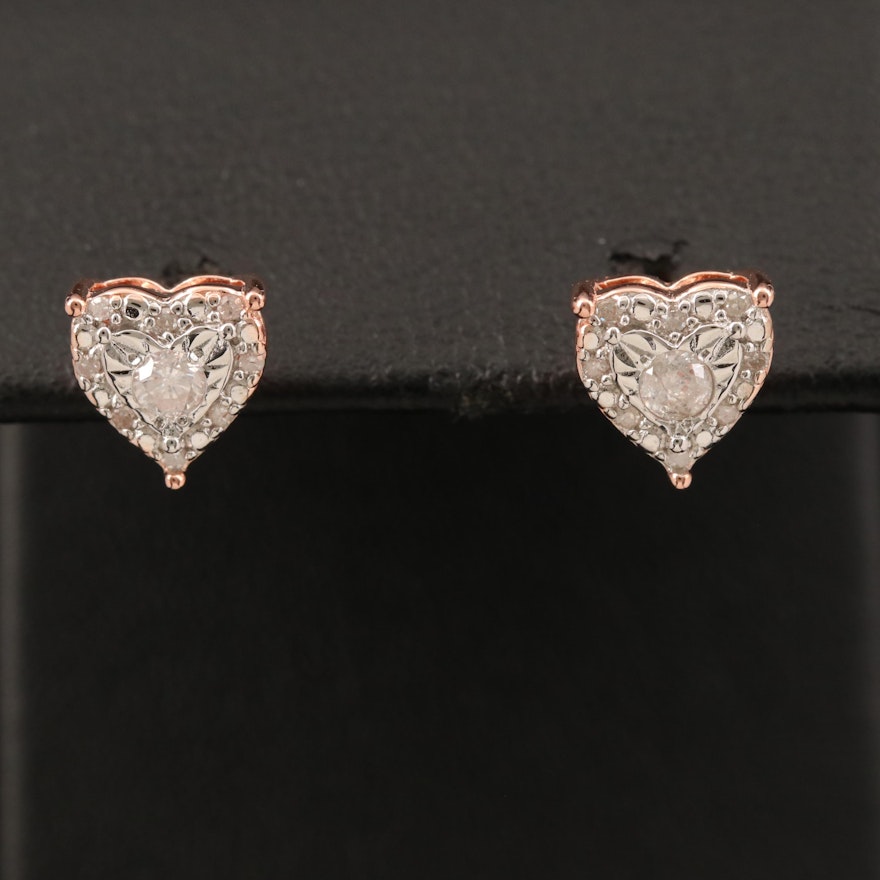 Sterling Diamond Heart Stud Earrings