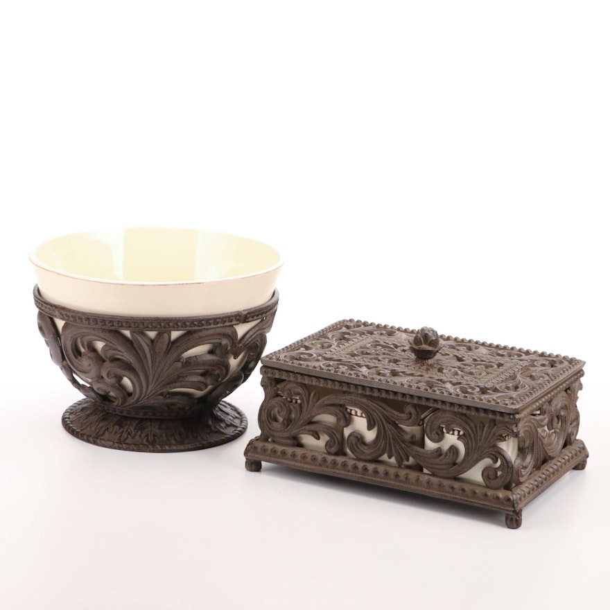 The Gerson Company Tea Box and Bowl with Ceramic Inserts, Contemporary
