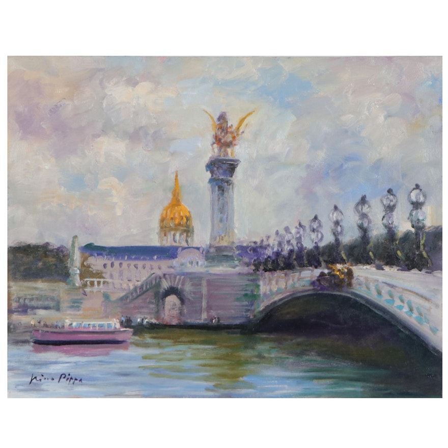 Nino Pippa Oil Painting "Paris - Pont Alexandre III," 21st Century